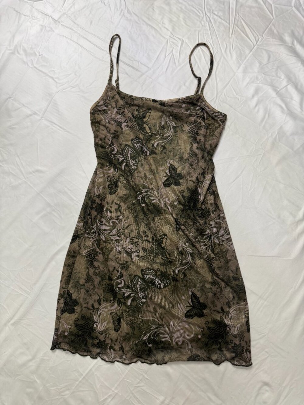 Milumia Olive Green Butterfly Mesh Dress Women's Large